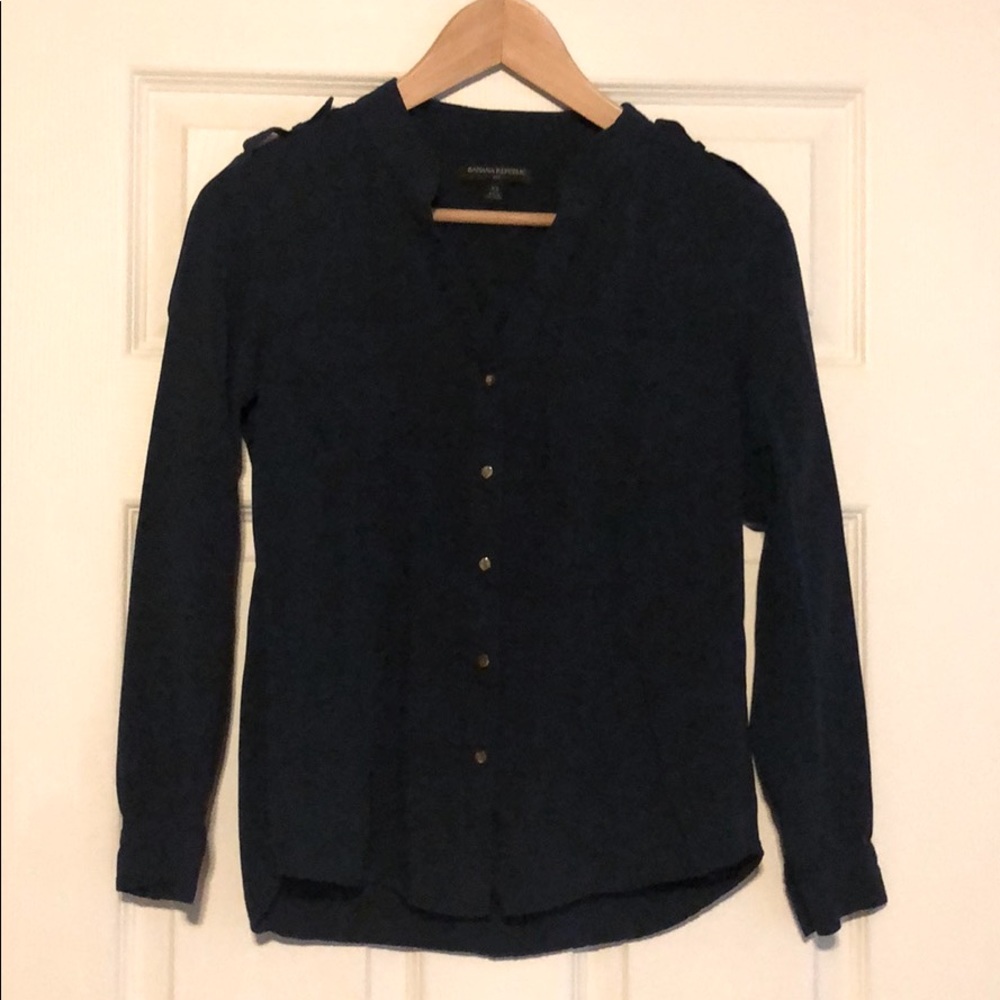 Banana Republic Navy Top with Gold Button Detail